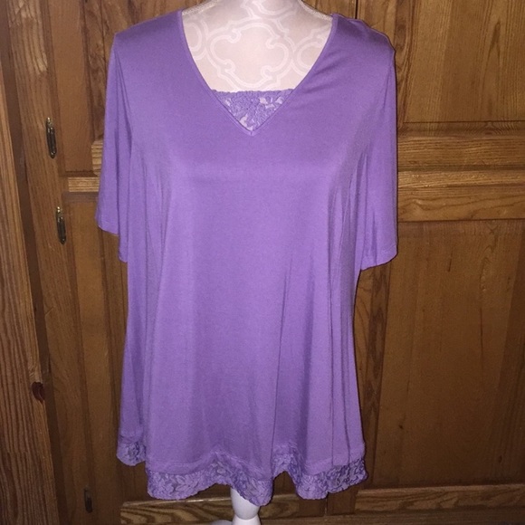 Catherines Purple Lace Trim Blouse 0X - Picture 1 of 8